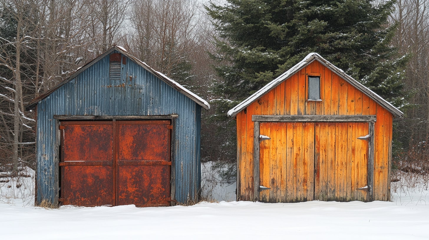 Deux cabanon usés par le temps et les intempéris